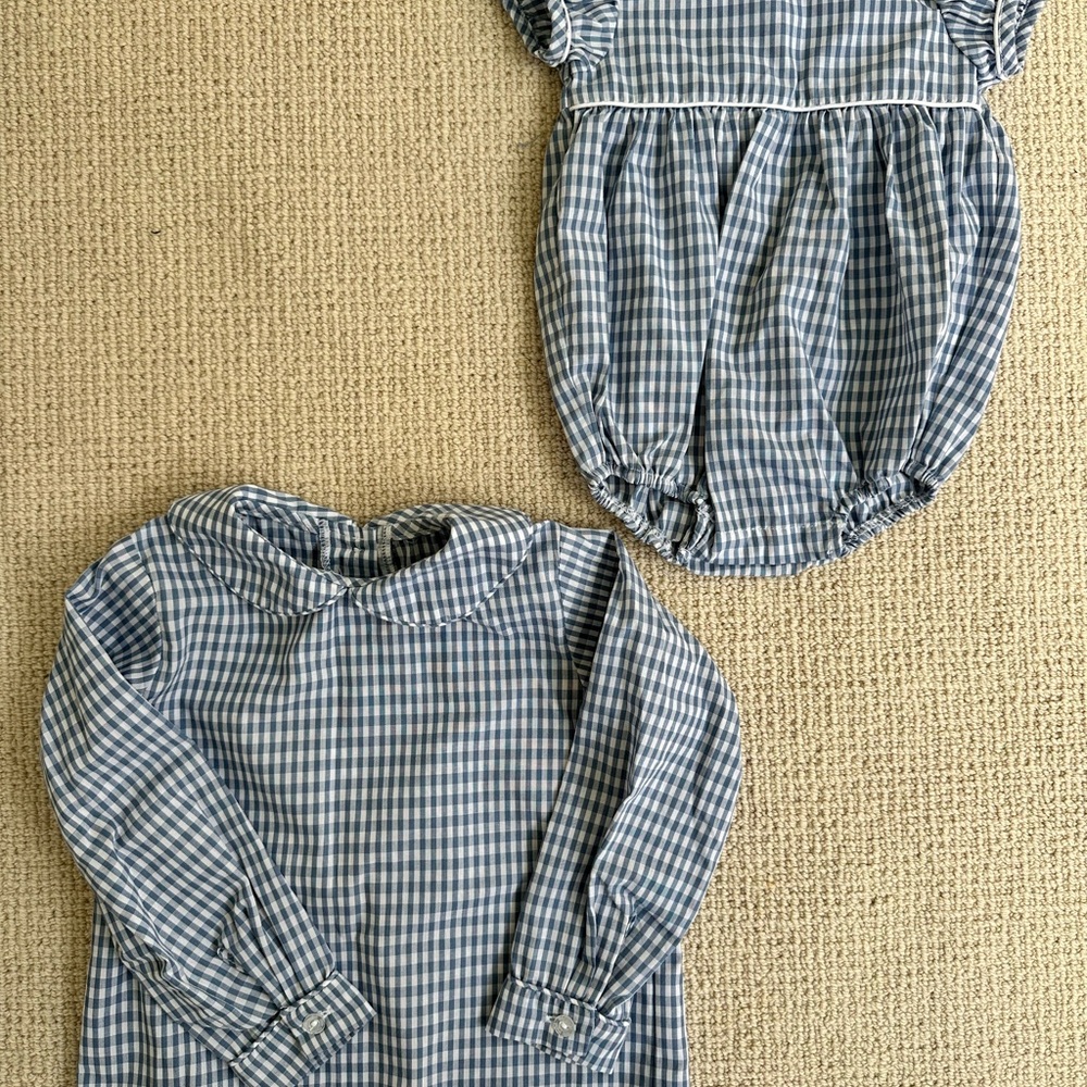 Blue Gingham Little English Outfit Set